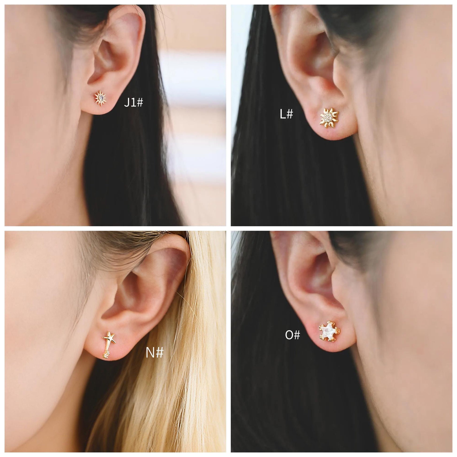 10pcs Minimalist Gold Stud Earring - Sun, Moon, Star Styles (#GB-3041)