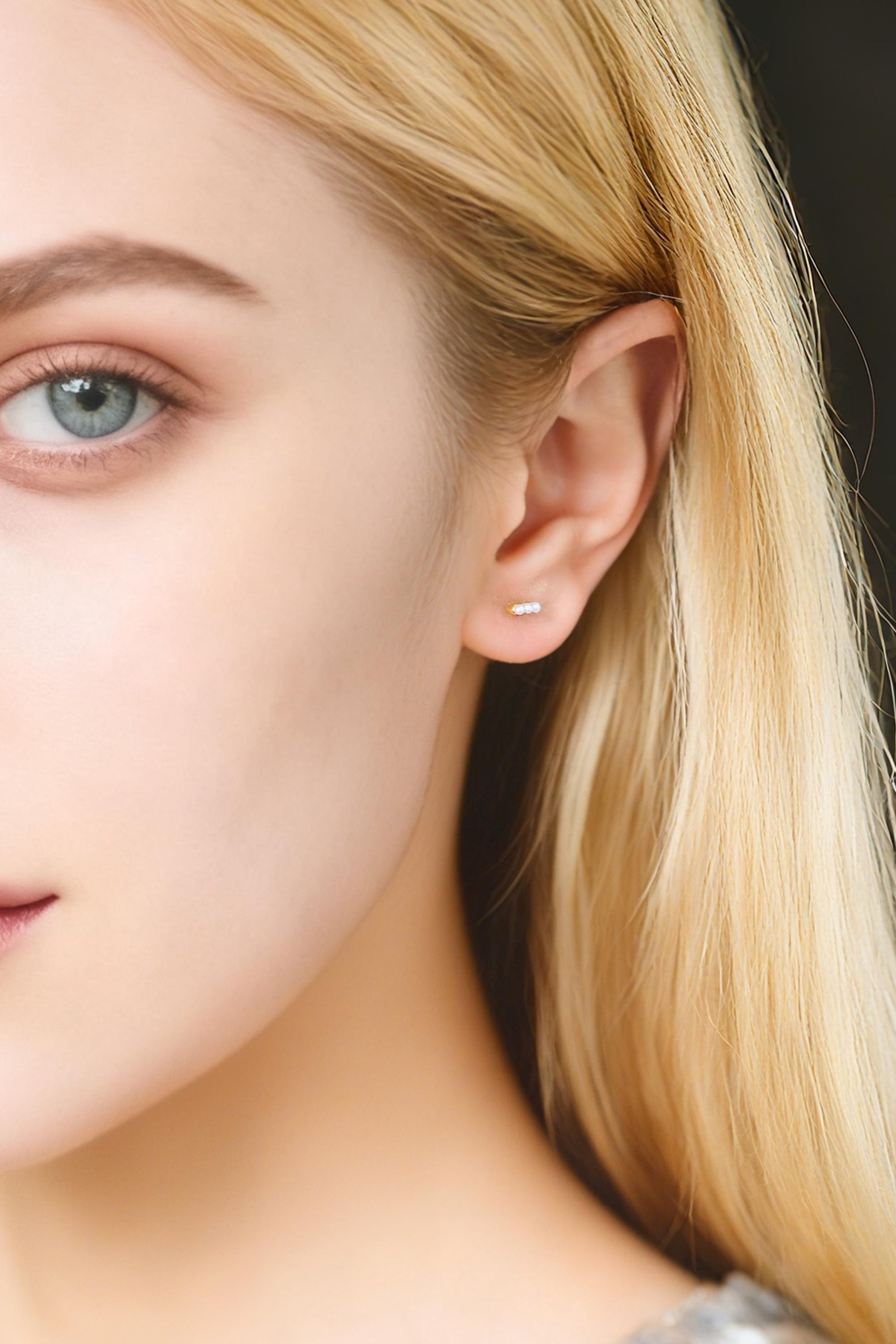 10pcs Faux Pearl Pave Gold Bar Earrings, Gold Plated Brass Tiny Pearl Stud Earring (#GB-4594)