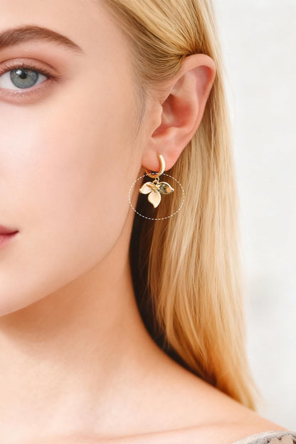 4pcs Gold/ Silver Tone CZ Pave Flower Leaf Charms , Real Gold/ Rhodium plated Brass, Dainty Earring Pendants (GB-978)