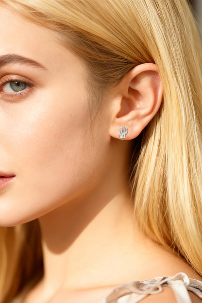 10pcs CZ Pave Gold/ Silver Cactus Stud Earrings, 18K Gold/ Rhodium plated Brass, Minimalist Stud Earring (GB-4676)