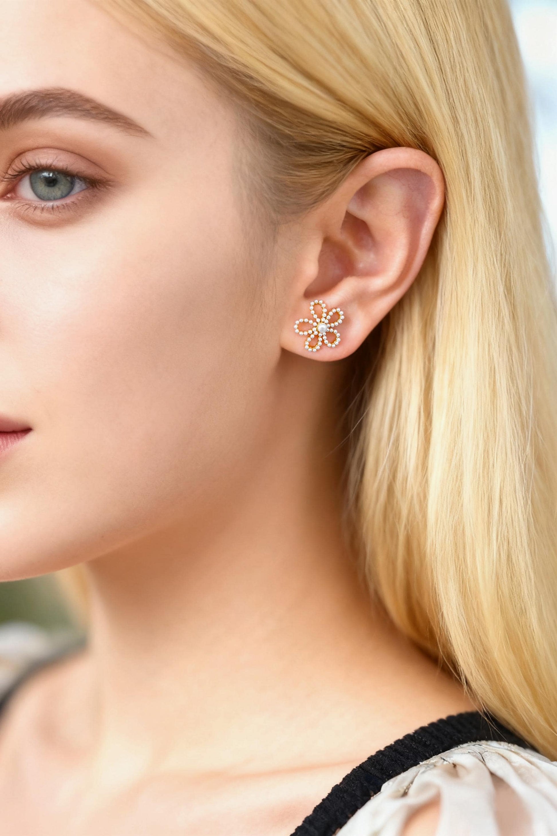 4pcs Gold/ Silver Faux Pearl Earrings, 18K Real Gold/ Rhodium Plated Brass, Dainty Stud Earring (#GB-4682)