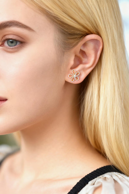 4pcs Gold/ Silver Faux Pearl Earrings, 18K Real Gold/ Rhodium Plated Brass, Dainty Stud Earring (#GB-4682)