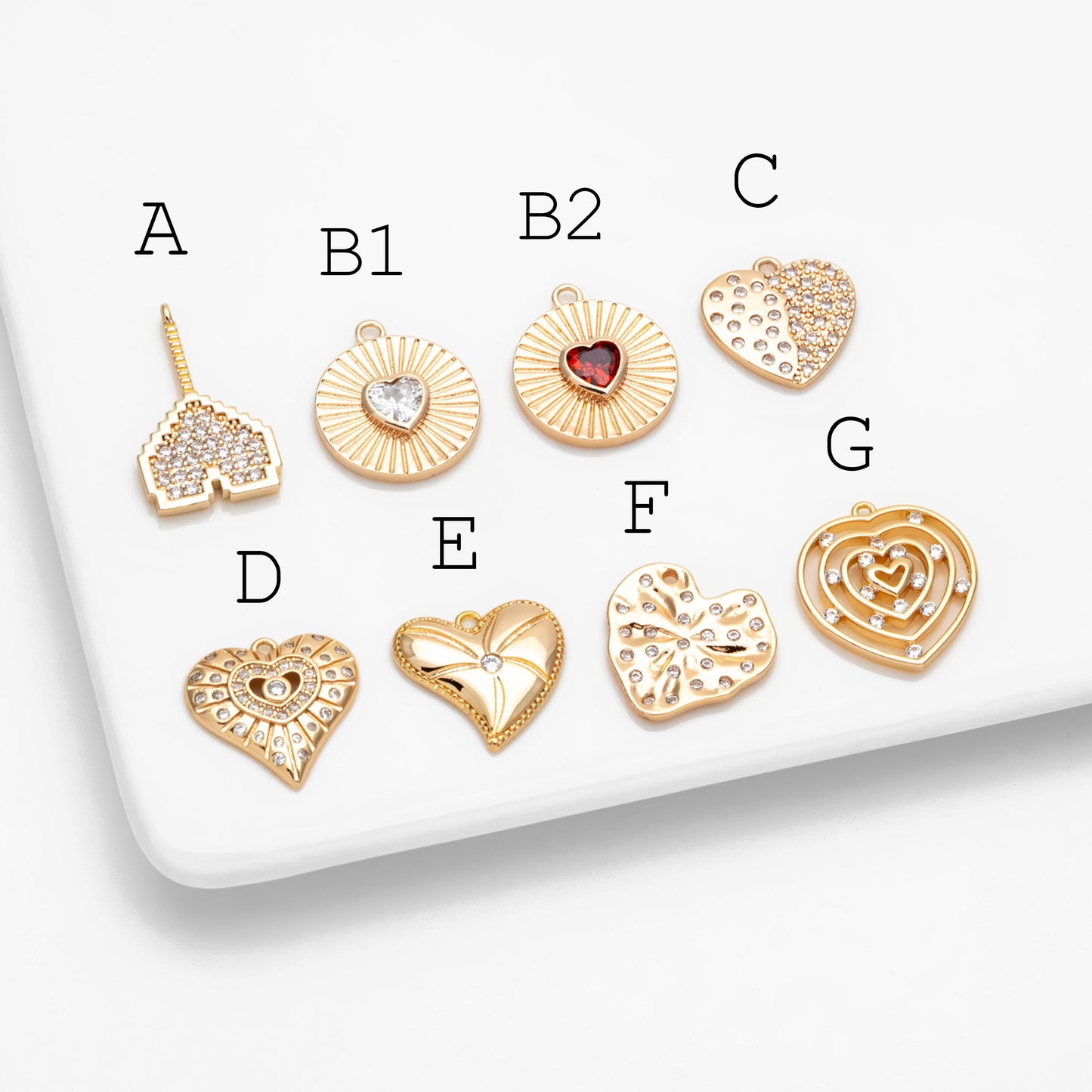 4pcs CZ Pave Gold Heart Charms , 18K Gold plated Brass, Dainty Heart Pendants (GB-4409)