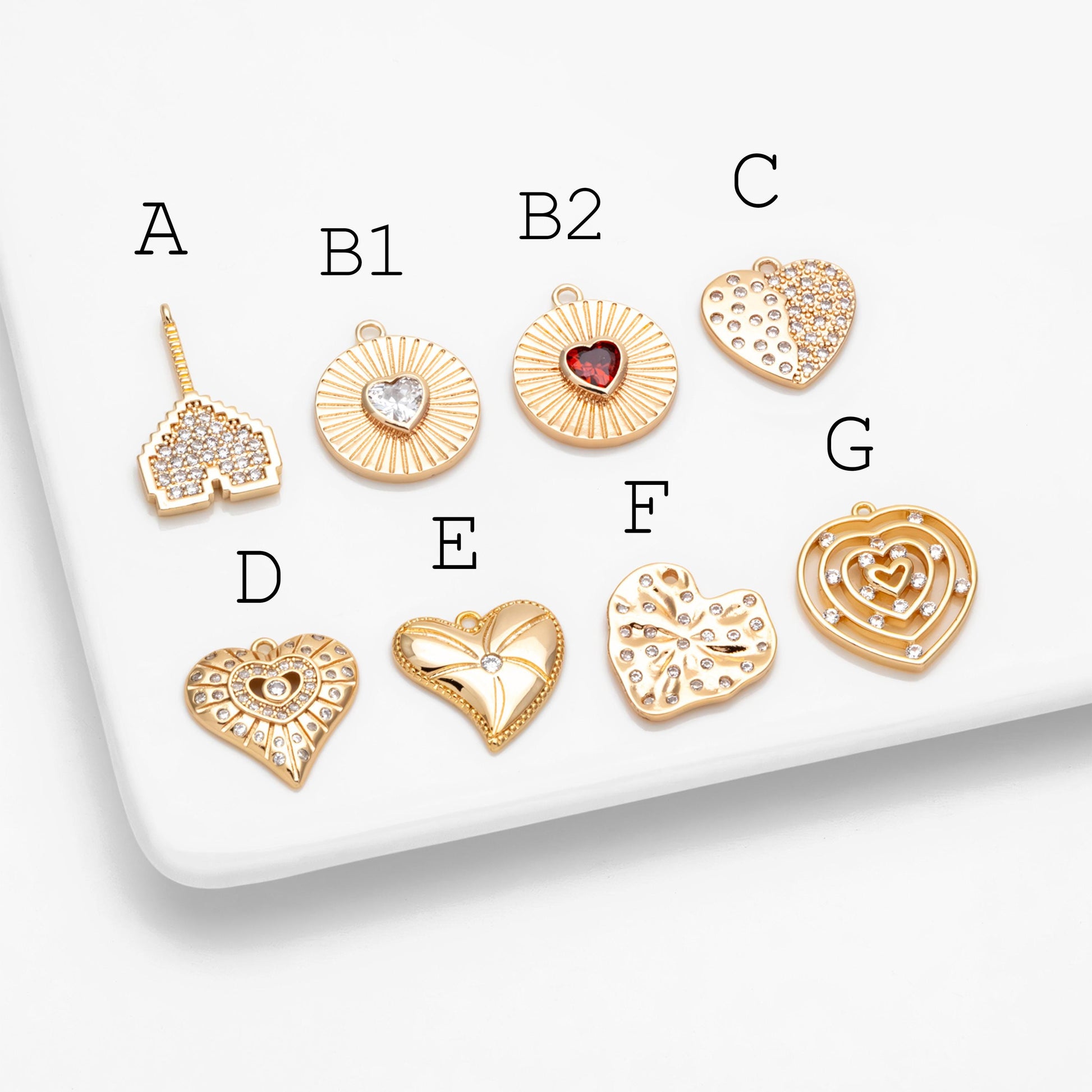 4pcs CZ Pave Gold Heart Charms , 18K Gold plated Brass, Dainty Heart Pendants (GB-4409)