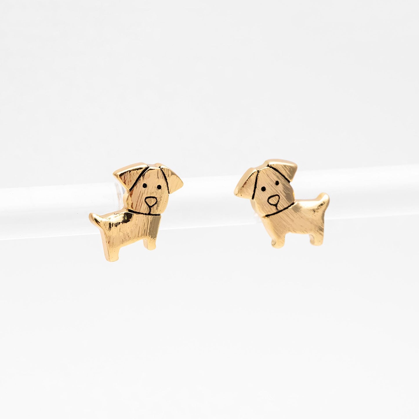 10pcs Gold Brushed Dog Earrings, Gold Plated Brass, Cute Animal Stud Earrings (GB-4595)
