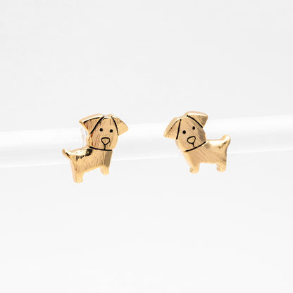 10pcs Gold Brushed Dog Earrings, Gold Plated Brass, Cute Animal Stud Earrings (GB-4595)
