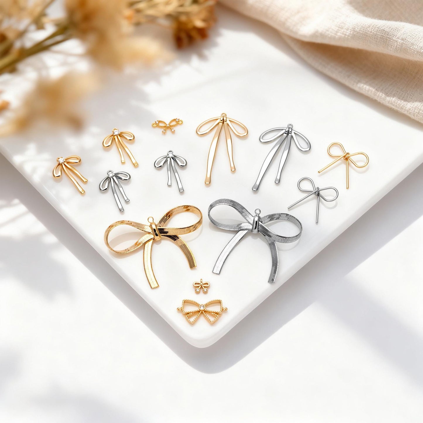 10pcs Gold/ Silver Bowknot Charms 18mm, Christmas Pendants, Bow Knot Pendant (#GB-2745)