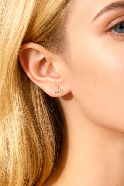 10pcs CZ pave Gold/ Silver Whale Tail Earrings, Real Gold/ Rhodium Plated Brass, Fish Tail Stud Earrings (#GB-4677)