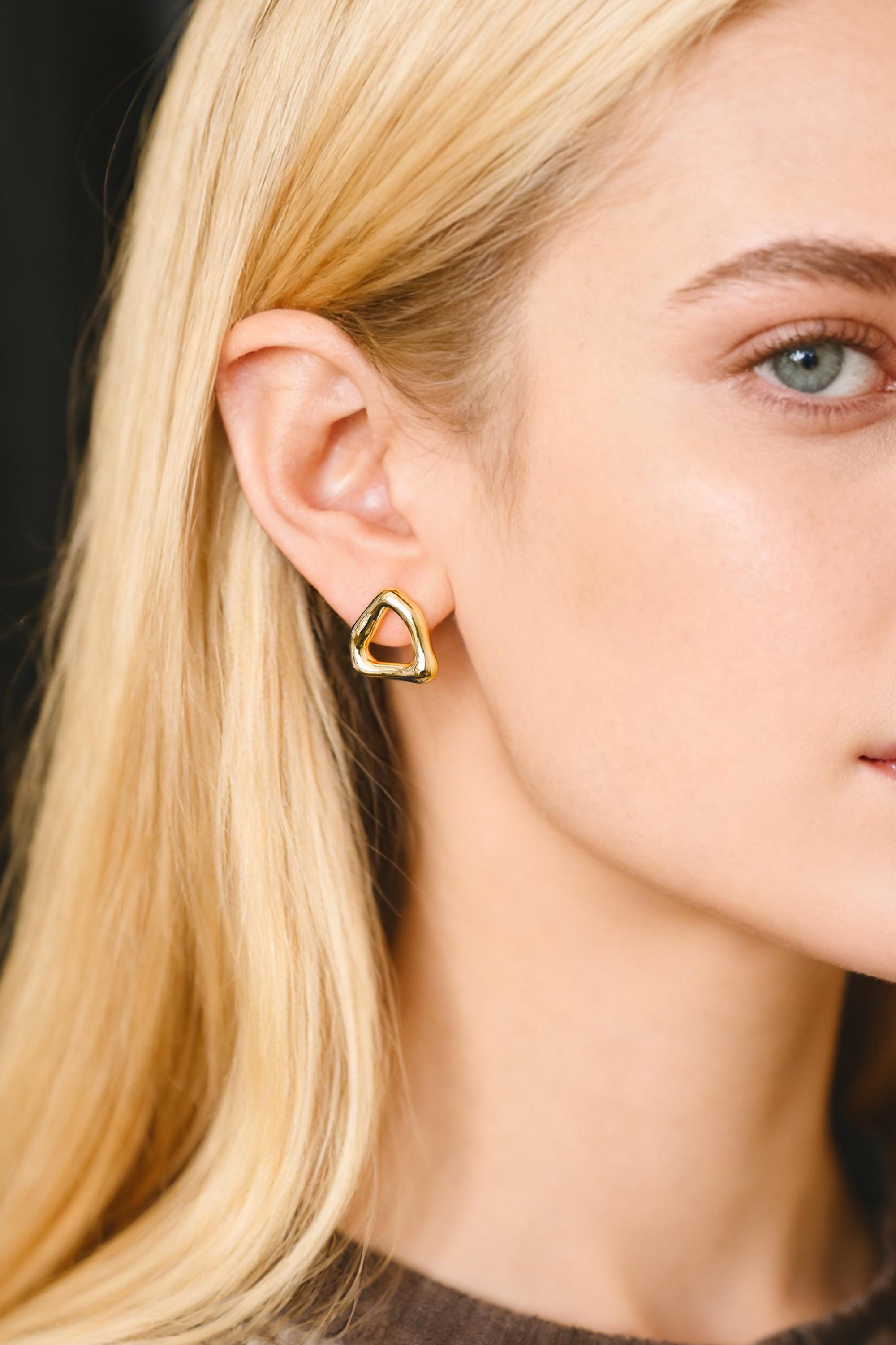 10pcs Gold Triangle Ear Posts 14X15mm, Real Gold Plated Brass, Geometric Earring Studs (GB-3989)