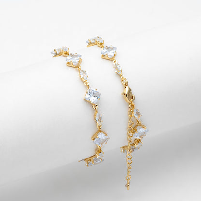 Sparkly CZ Pave Bracelet, Beaded Tennis Bracelets, Gold/ Rhodium plated Brass, Geometric Adjustable Bracelet (GB-4695)