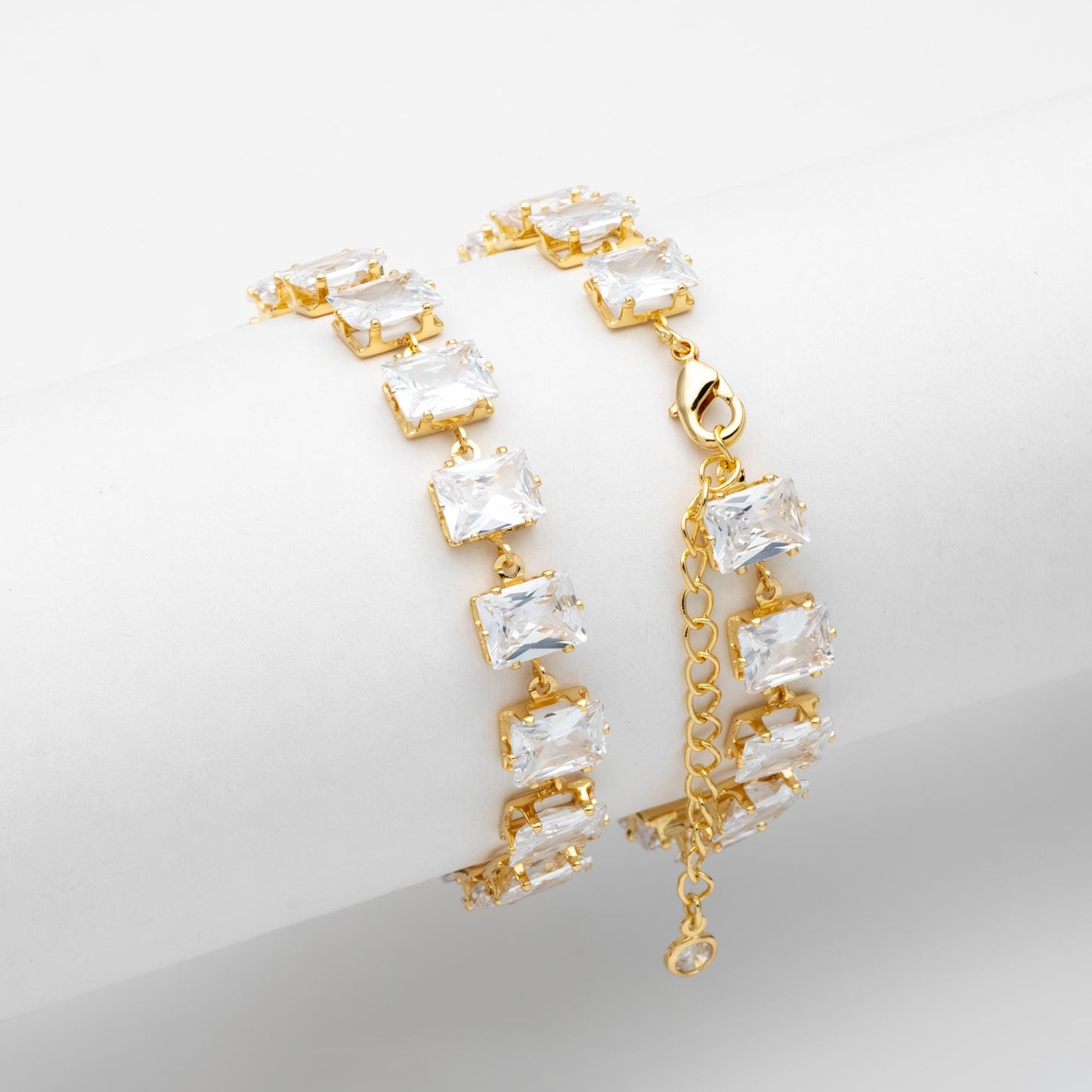 Sparkly CZ Pave Bracelet, Beaded Tennis Bracelets, Gold/ Rhodium plated Brass, Geometric Adjustable Bracelet (GB-4695)