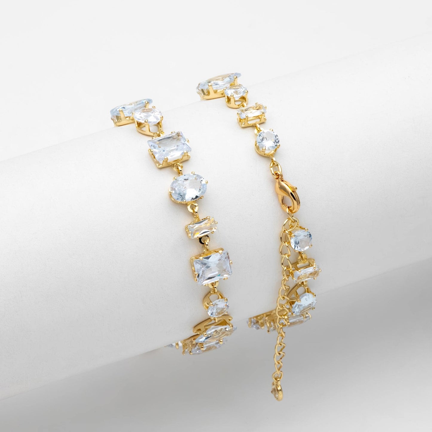 Sparkly CZ Pave Bracelet, Beaded Tennis Bracelets, Gold/ Rhodium plated Brass, Geometric Adjustable Bracelet (GB-4695)
