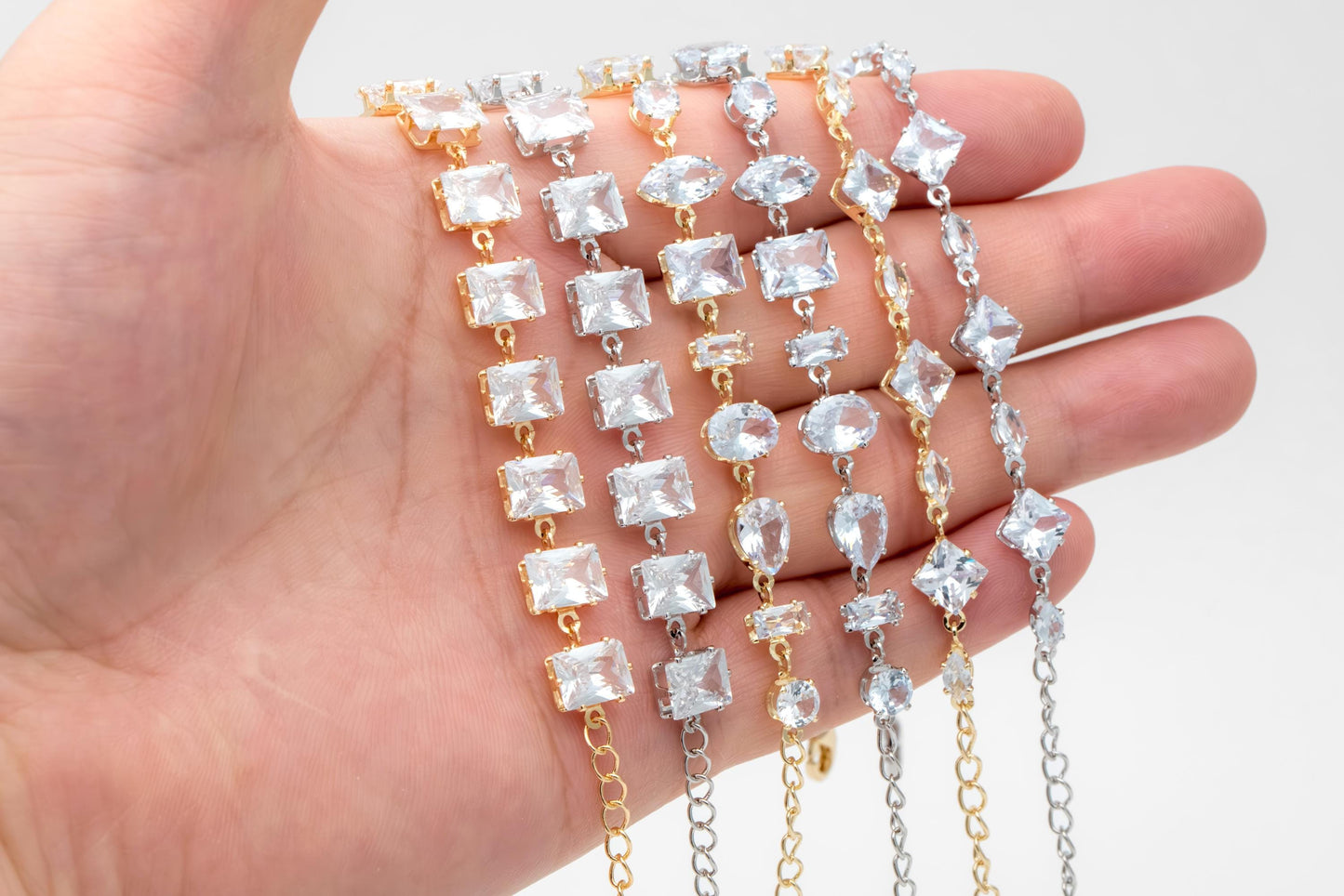 Sparkly CZ Pave Bracelet, Beaded Tennis Bracelets, Gold/ Rhodium plated Brass, Geometric Adjustable Bracelet (GB-4695)