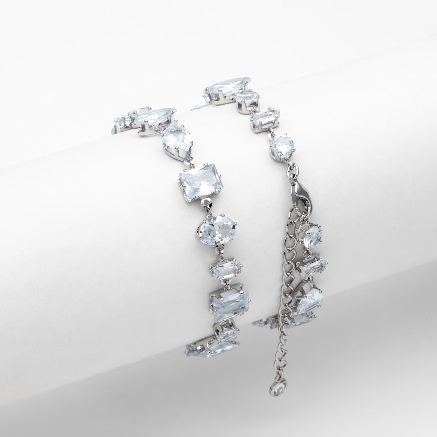 Sparkly CZ Pave Bracelet, Beaded Tennis Bracelets, Gold/ Rhodium plated Brass, Geometric Adjustable Bracelet (GB-4695)