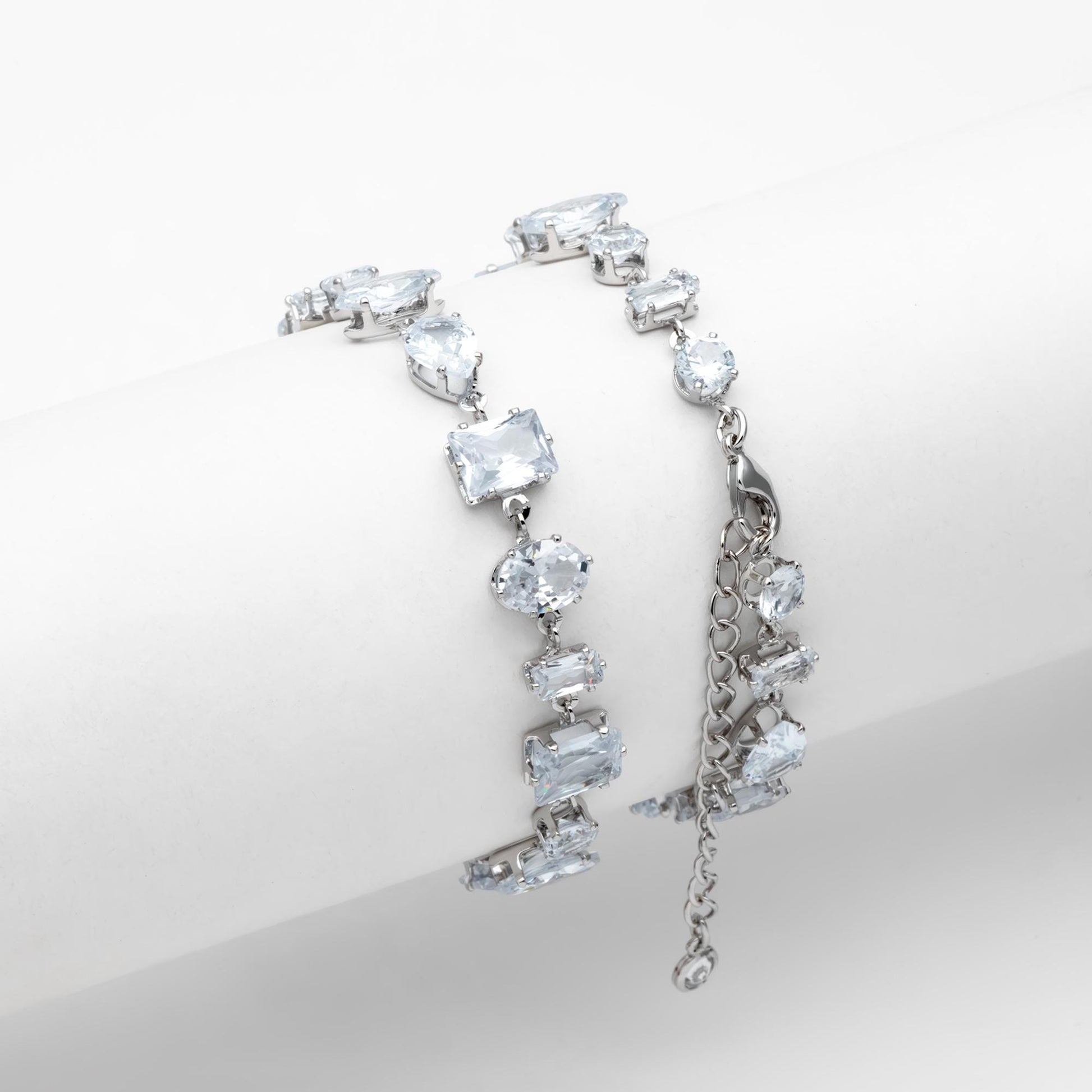 Sparkly CZ Pave Bracelet, Beaded Tennis Bracelets, Gold/ Rhodium plated Brass, Geometric Adjustable Bracelet (GB-4695)