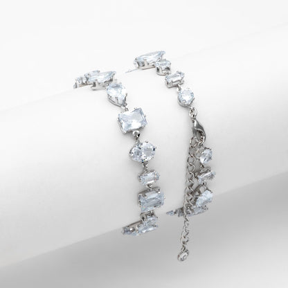 Sparkly CZ Pave Bracelet, Beaded Tennis Bracelets, Gold/ Rhodium plated Brass, Geometric Adjustable Bracelet (GB-4695)