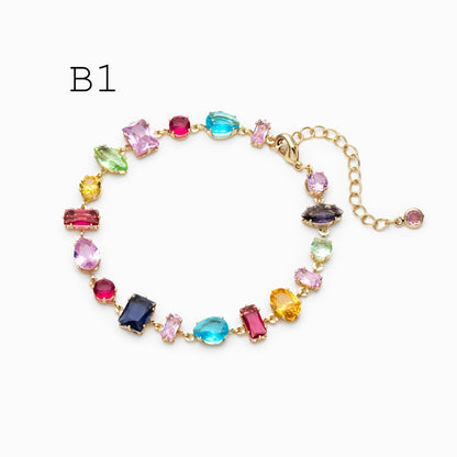 Rainbow Rhinestone Bracelet, Crystal Beaded Tennis Bracelets, Gold/ Rhodium plated Adjustable Bracelet (GB-4696)