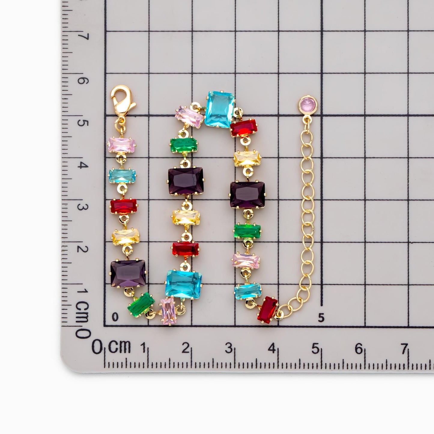 Rainbow Rhinestone Bracelet, Crystal Beaded Tennis Bracelets, Gold/ Rhodium plated Adjustable Bracelet (GB-4696)