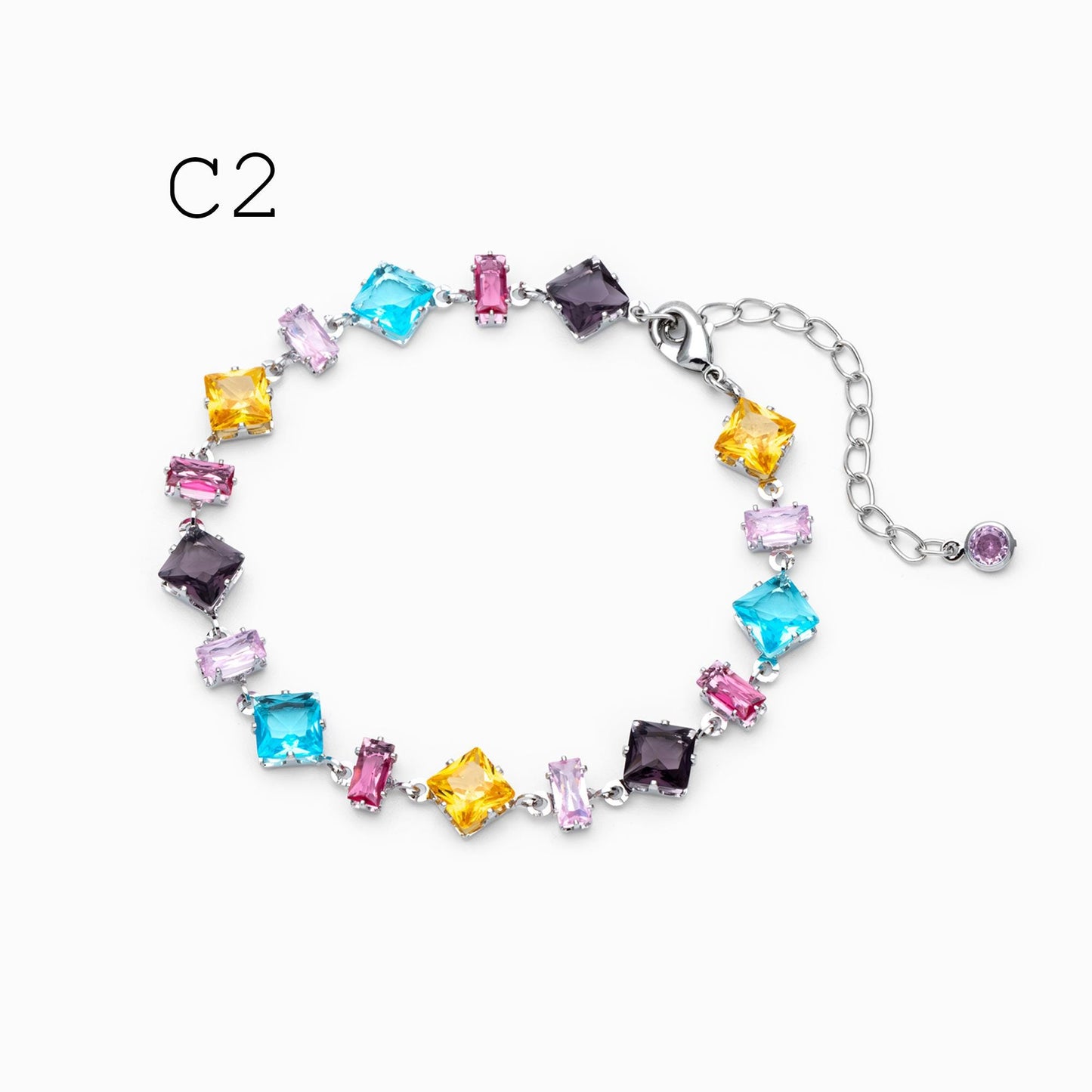 Rainbow Rhinestone Bracelet, Crystal Beaded Tennis Bracelets, Gold/ Rhodium plated Adjustable Bracelet (GB-4696)