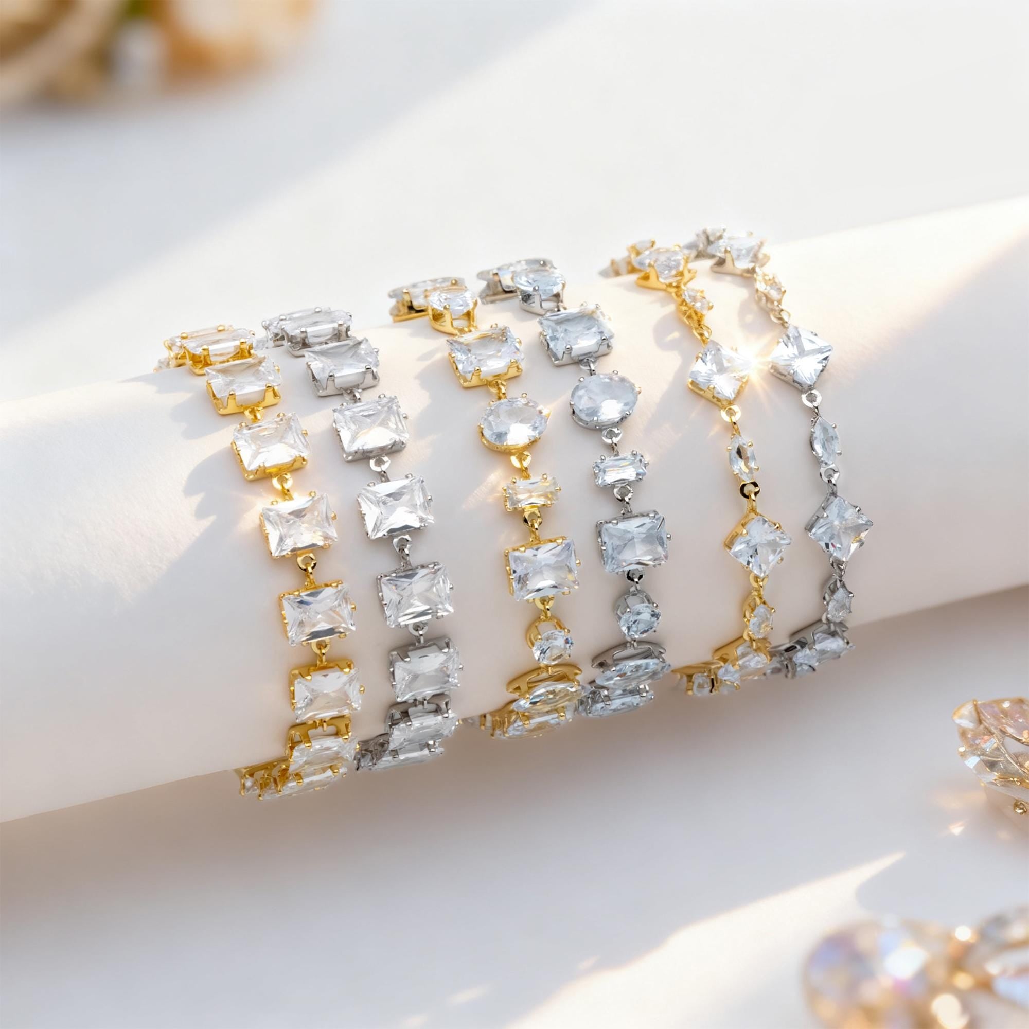 Sparkly CZ Pave Bracelet, Beaded Tennis Bracelets, Gold/ Rhodium plated Brass, Geometric Adjustable Bracelet (GB-4695)