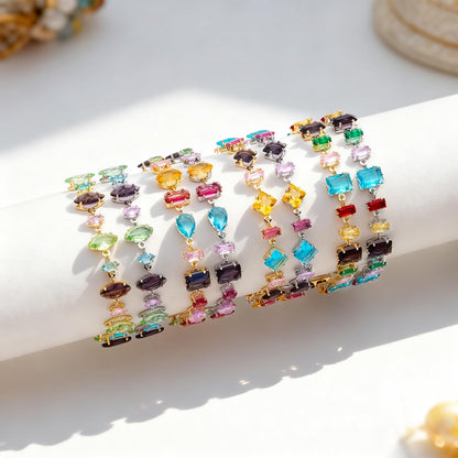 Rainbow Rhinestone Bracelet, Crystal Beaded Tennis Bracelets, Gold/ Rhodium plated Adjustable Bracelet (GB-4696)