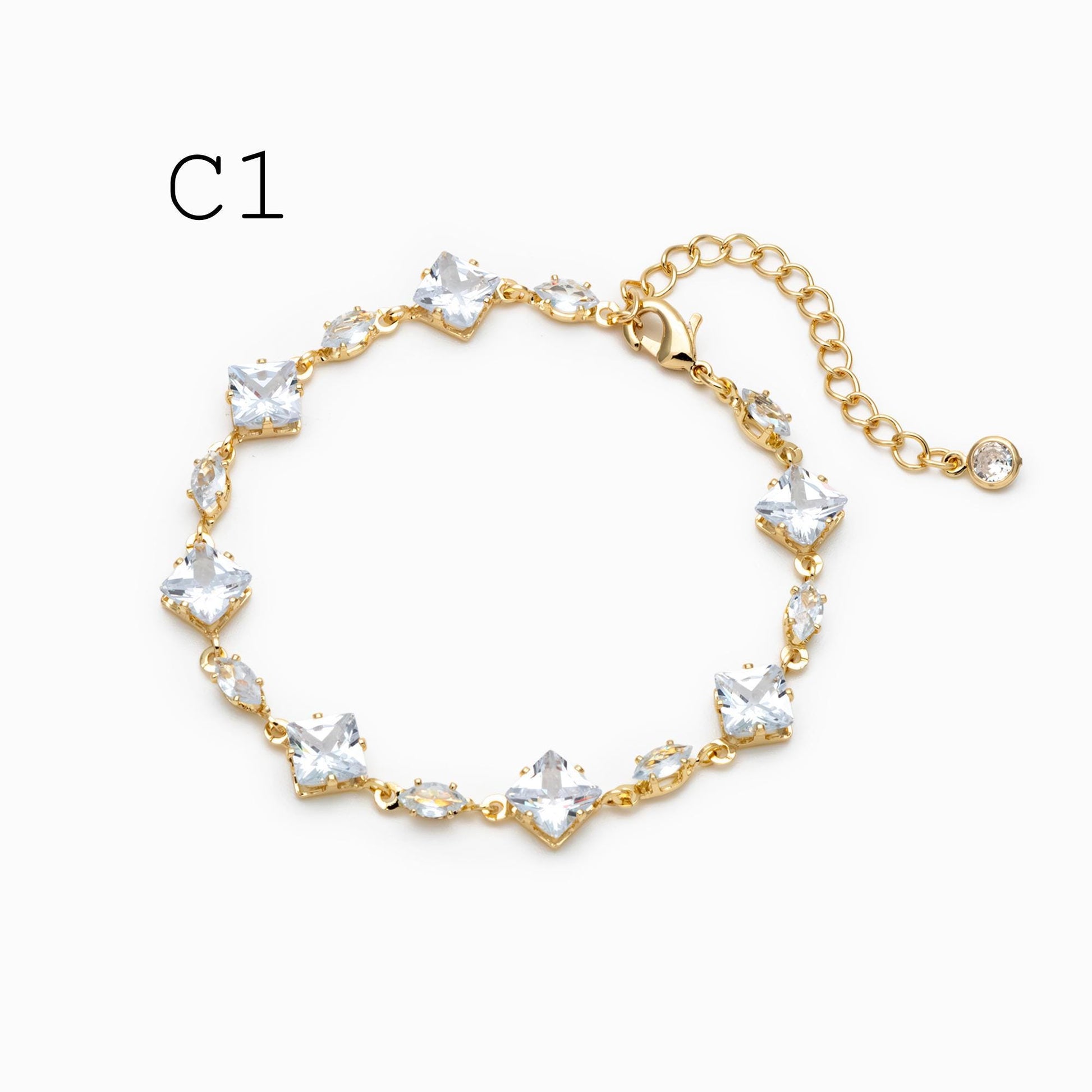Sparkly CZ Pave Bracelet, Beaded Tennis Bracelets, Gold/ Rhodium plated Brass, Geometric Adjustable Bracelet (GB-4695)