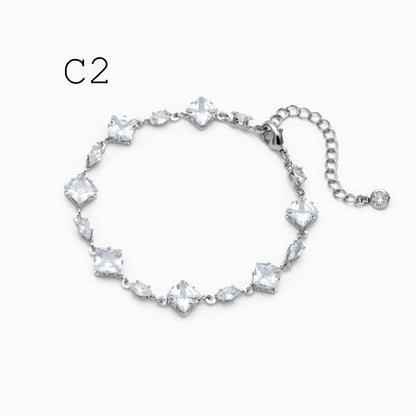 Sparkly CZ Pave Bracelet, Beaded Tennis Bracelets, Gold/ Rhodium plated Brass, Geometric Adjustable Bracelet (GB-4695)