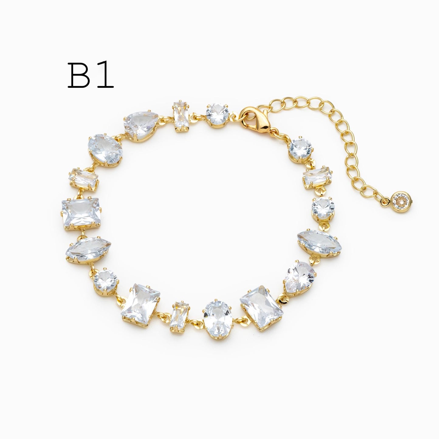 Sparkly CZ Pave Bracelet, Beaded Tennis Bracelets, Gold/ Rhodium plated Brass, Geometric Adjustable Bracelet (GB-4695)