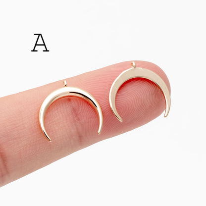 10pcs Gold/ Silver tone Moon Charms , 18K Gold/ Rhodium plated Brass, Moon Connector Pendants (GB-618)