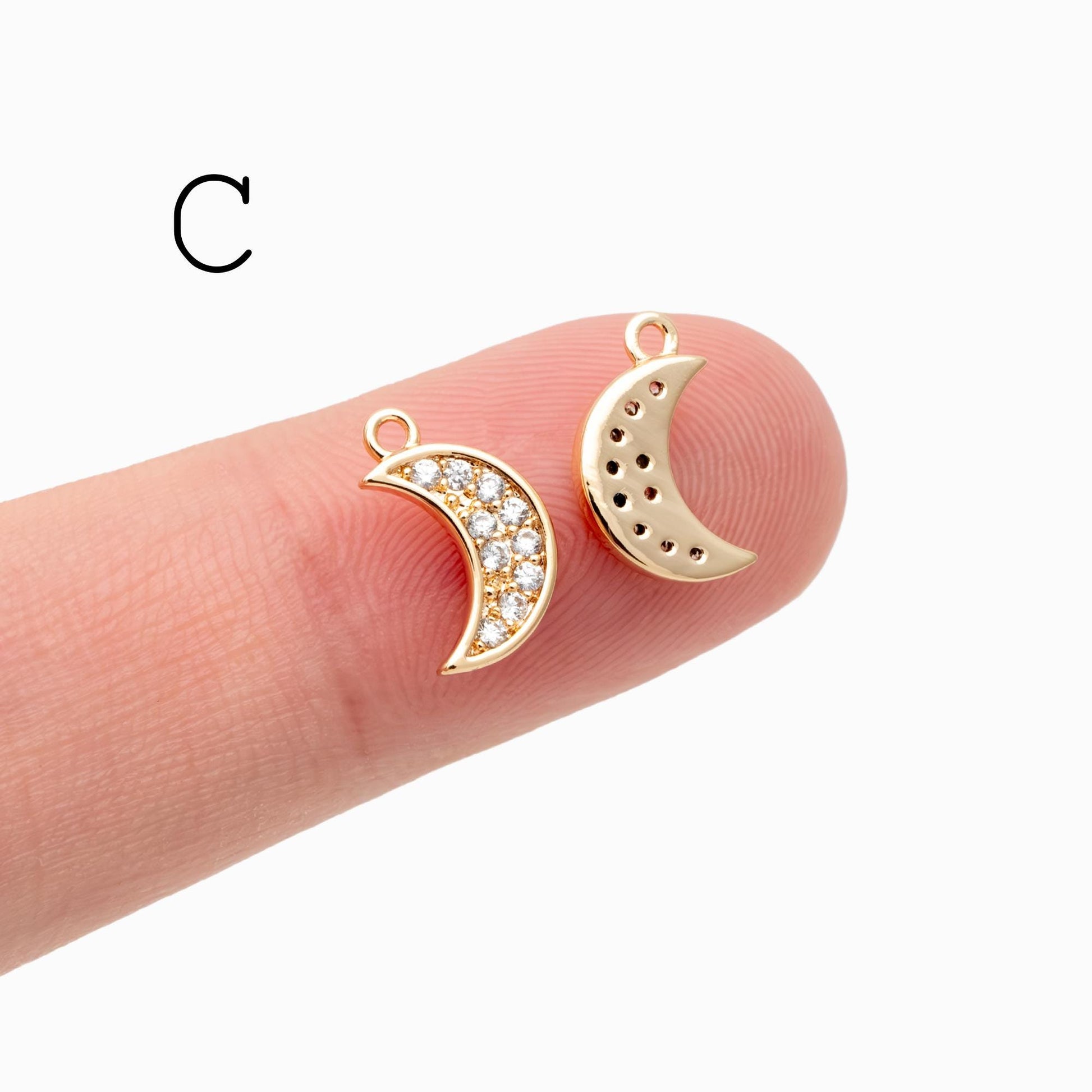 10pcs Gold/ Silver tone Moon Charms , 18K Gold/ Rhodium plated Brass, Moon Connector Pendants (GB-618)