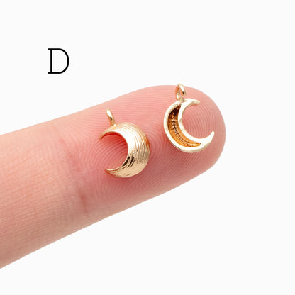 10pcs Gold/ Silver tone Moon Charms , 18K Gold/ Rhodium plated Brass, Moon Connector Pendants (GB-618)