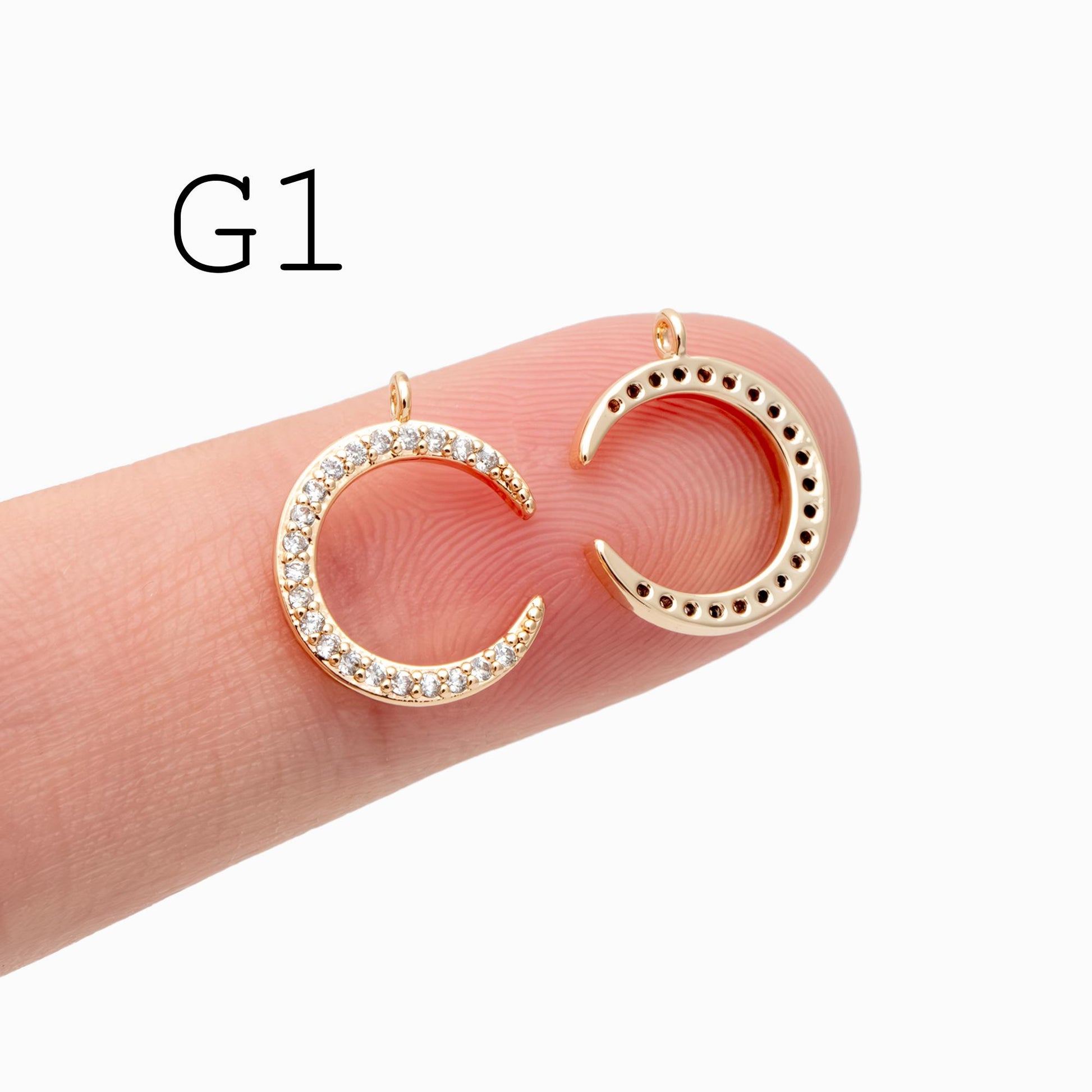 10pcs Gold/ Silver tone Moon Charms , 18K Gold/ Rhodium plated Brass, Moon Connector Pendants (GB-618)