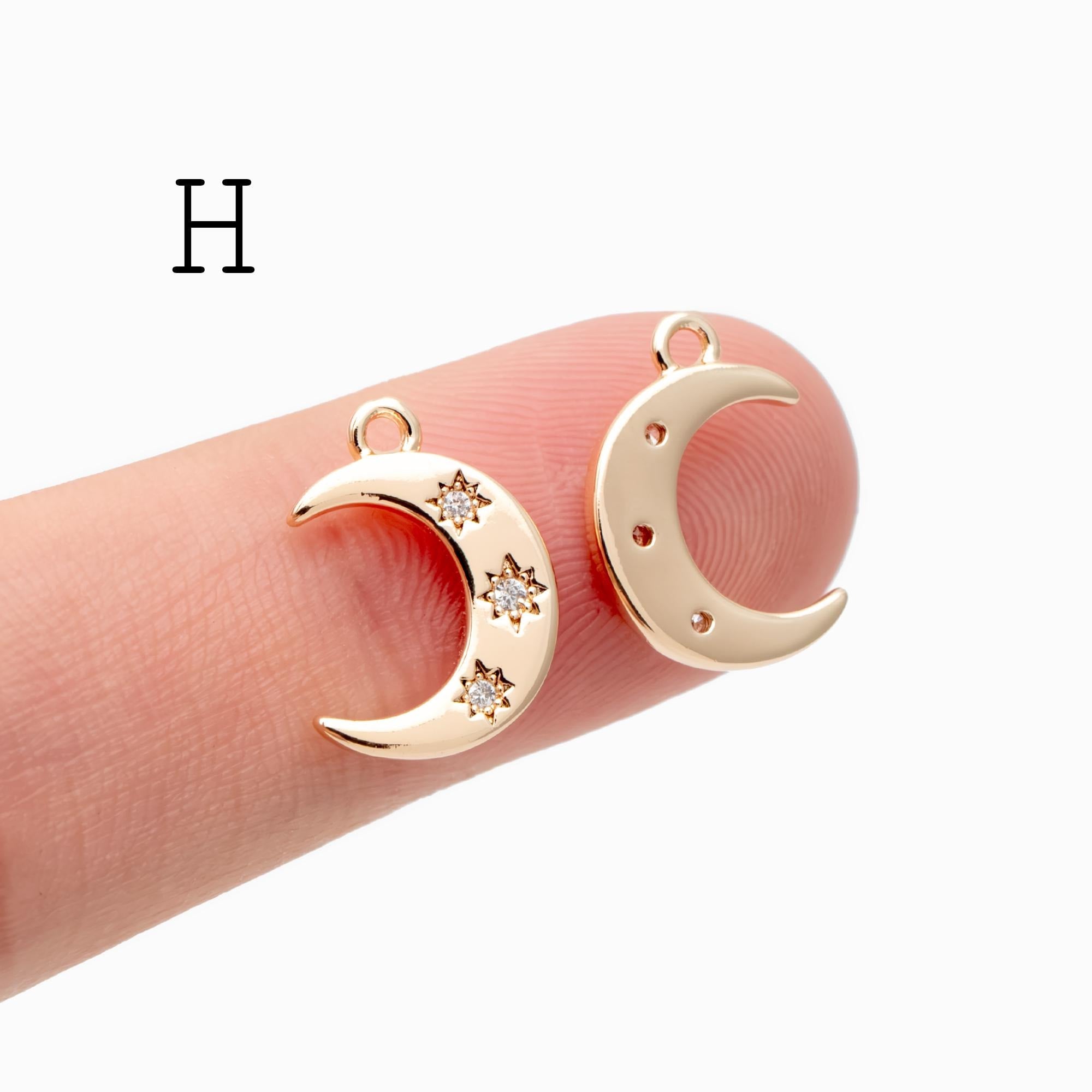 10pcs Gold/ Silver tone Moon Charms , 18K Gold/ Rhodium plated Brass, Moon Connector Pendants (GB-618)