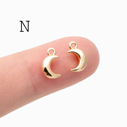 10pcs Gold/ Silver tone Moon Charms , 18K Gold/ Rhodium plated Brass, Moon Connector Pendants (GB-618)