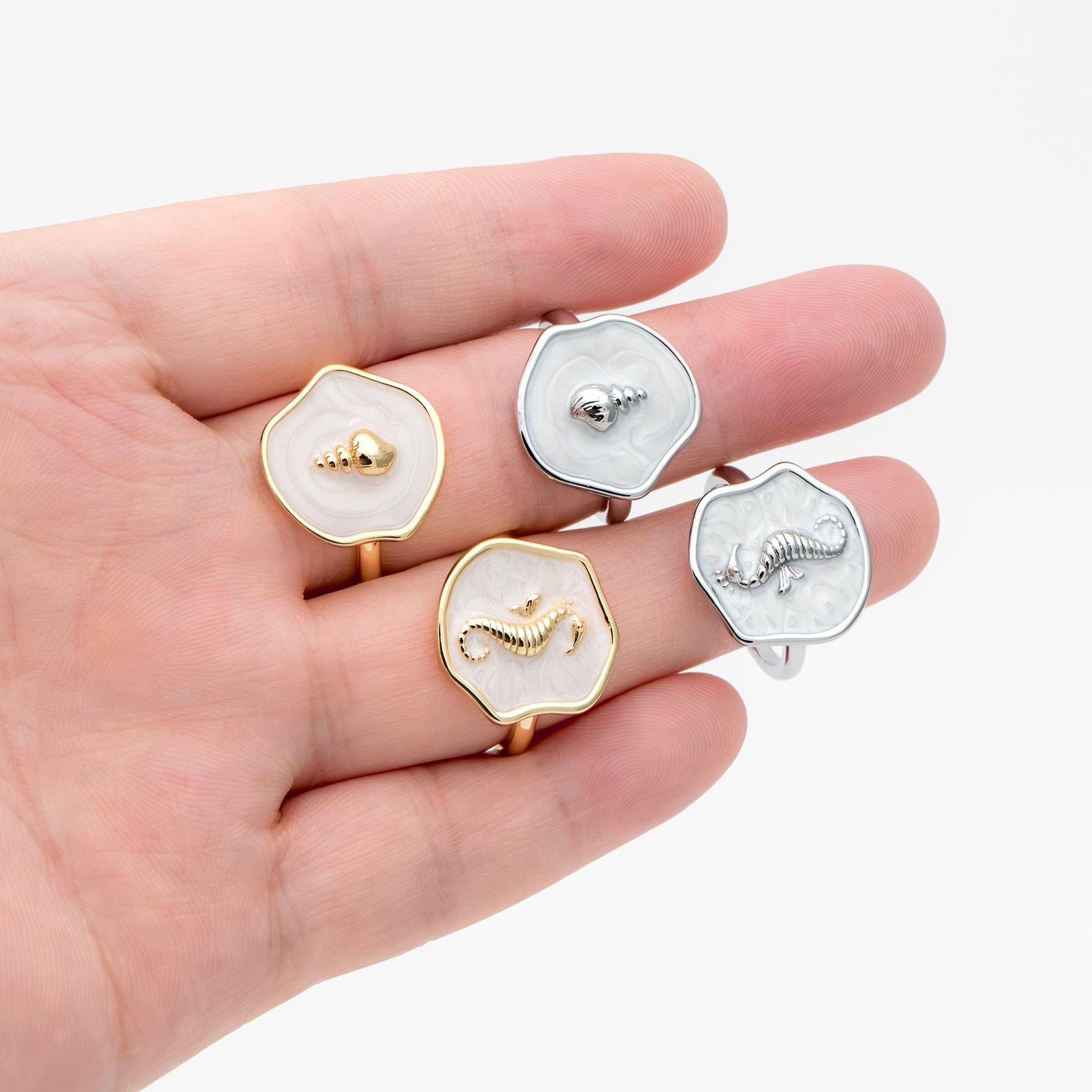 4pcs Gold/ Silver Tone Enamel Ocean Ring, Dainty Rings, Adjustable Ring, Open Band Statement Ring (#GB-4688)