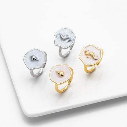 4pcs Gold/ Silver Tone Enamel Ocean Ring, Dainty Rings, Adjustable Ring, Open Band Statement Ring (#GB-4688)