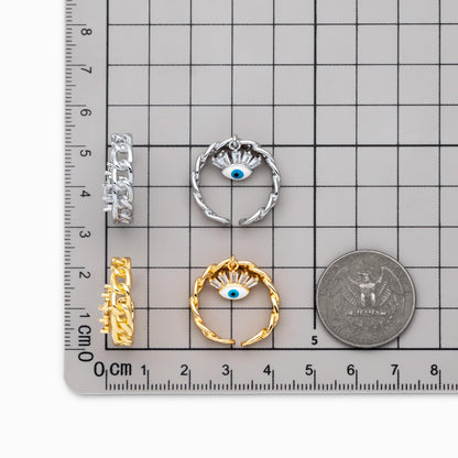 4pcs Gold/ Silver Chain Ring with Evil Eye Charm, Finger Ring, Adjustable Ring, Dainty Ring (#GB-4697)