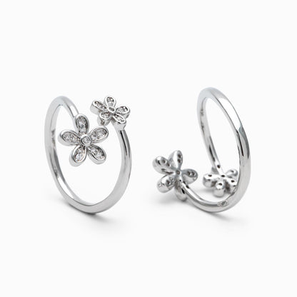 4pcs Gold/ Silver Tone CZ Pave Double Flower Ring, Adjustable Ring, Everyday Ring, Dainty Rings (#GB-4698)