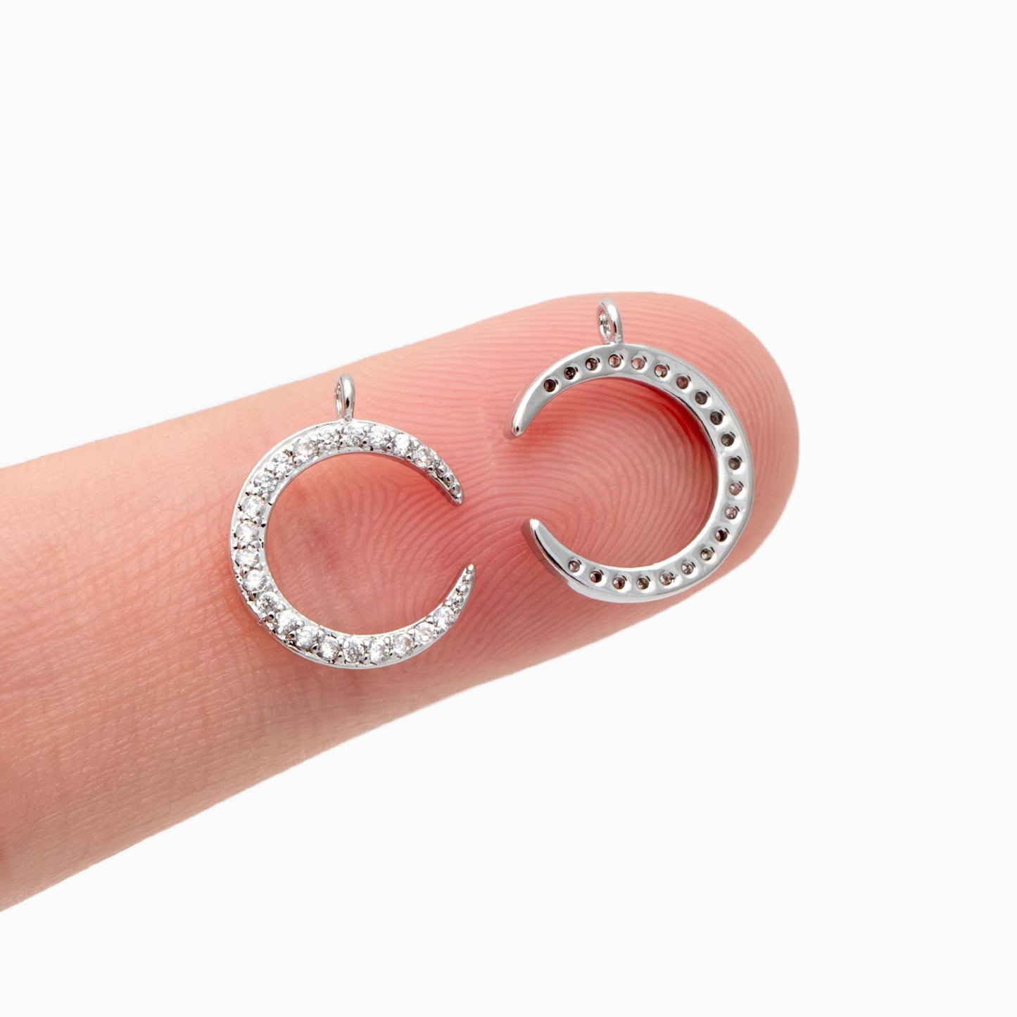 10pcs CZ Pave Moon Charms: Gold/ Rhodium/ Rose Gold Plated Brass Crescent Pendants (GB-618-G)