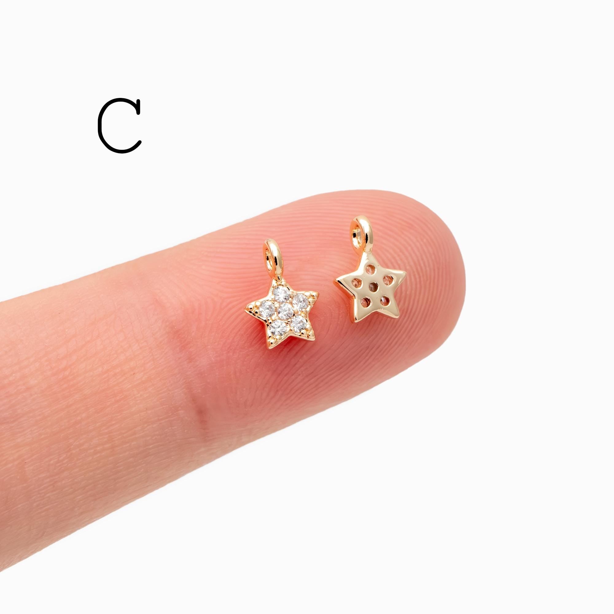 10pcs Gold/ Silver Tone Zircon Star Charms , Real Gold/ Rhodium plated Brass, Lead Nickel Free (GB-162)
