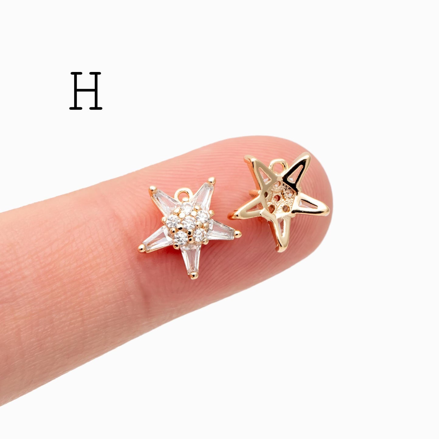 10pcs Gold/ Silver Tone Zircon Star Charms , Real Gold/ Rhodium plated Brass, Lead Nickel Free (GB-162)
