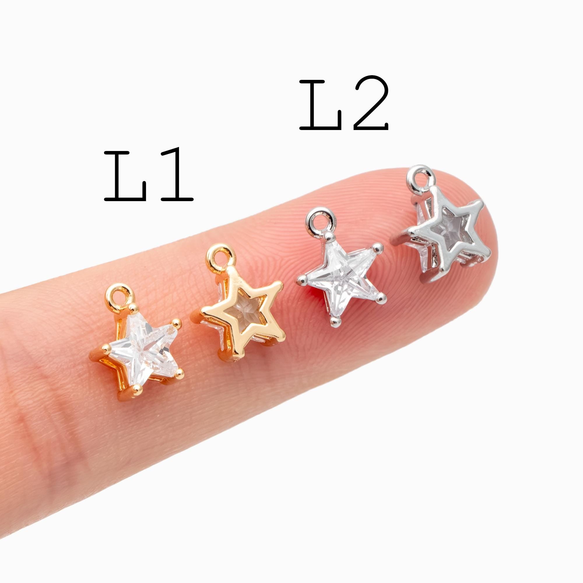 10pcs Gold/ Silver Tone Zircon Star Charms , Real Gold/ Rhodium plated Brass, Lead Nickel Free (GB-162)