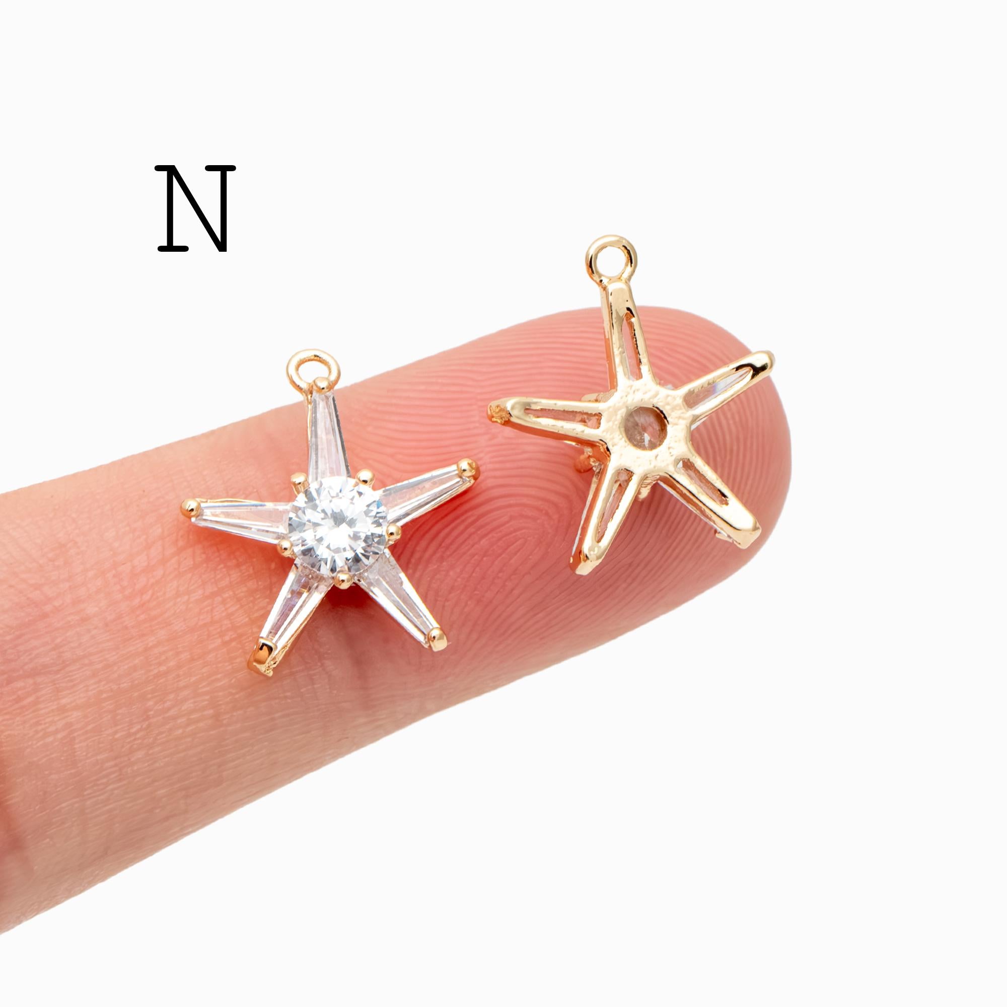 10pcs Gold/ Silver Tone Zircon Star Charms , Real Gold/ Rhodium plated Brass, Lead Nickel Free (GB-162)