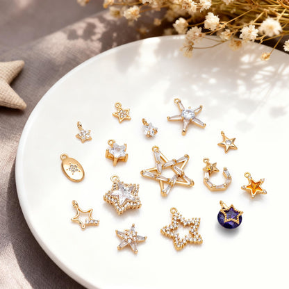 10pcs Gold/ Silver Tone Zircon Star Charms , Real Gold/ Rhodium plated Brass, Lead Nickel Free (GB-162)