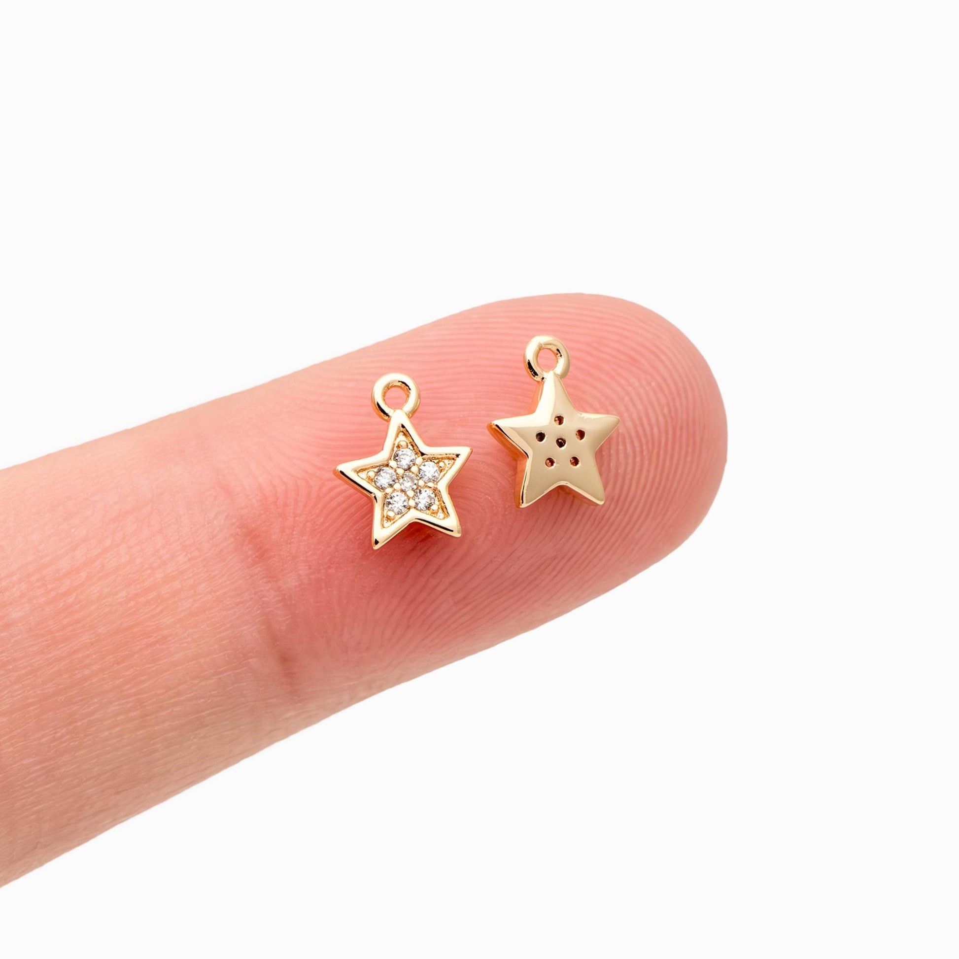 10pcs CZ Pave Gold Star Charm Pendant 8x6.5mm, Real Gold plated Brass (GB-162-A)