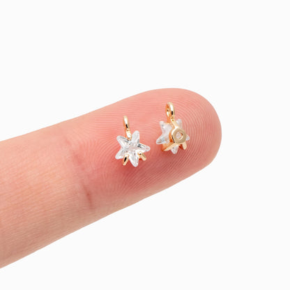 10pcs CZ Pave Gold/ Silver Star Charm Pendants 5mm, Real Gold/ Rhodium plated Brass, Color Not Easily Tarnish (GB-162-B)