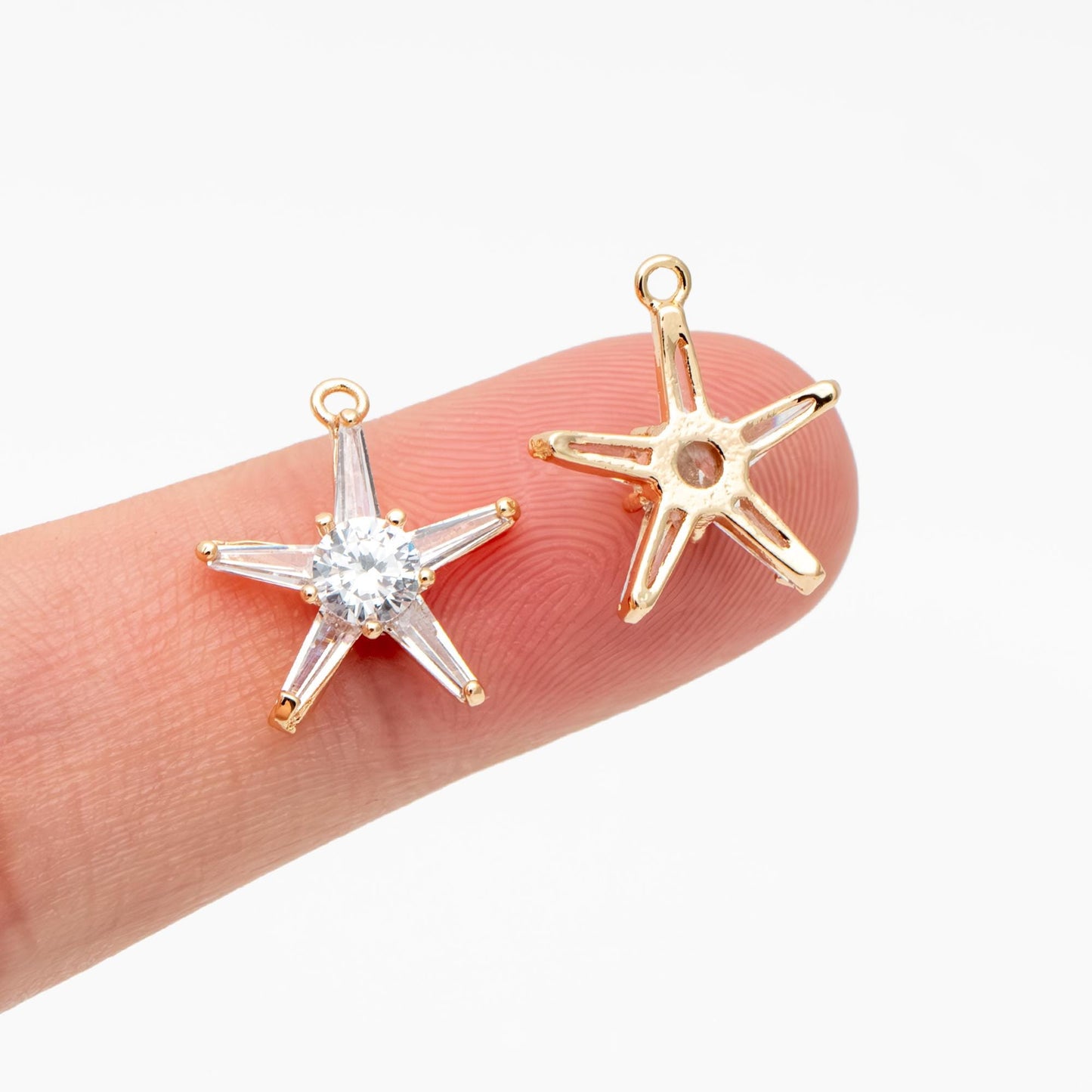 10pcs CZ Pave Gold Star Charms 15mm, Real 18K Gold plated Brass Starfish Pendants , Color Not Easily Tarnish (GB-162-N)
