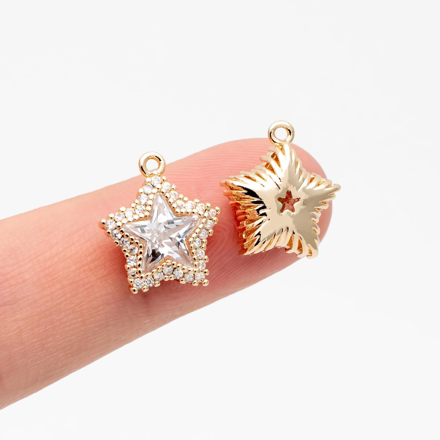 10pcs CZ pave Star Charms 14x13mm, Gold Star Pendants for Necklace/ Earrings, Jewelry Making Supplies, DIY Material Wholesale (GB-162-J)