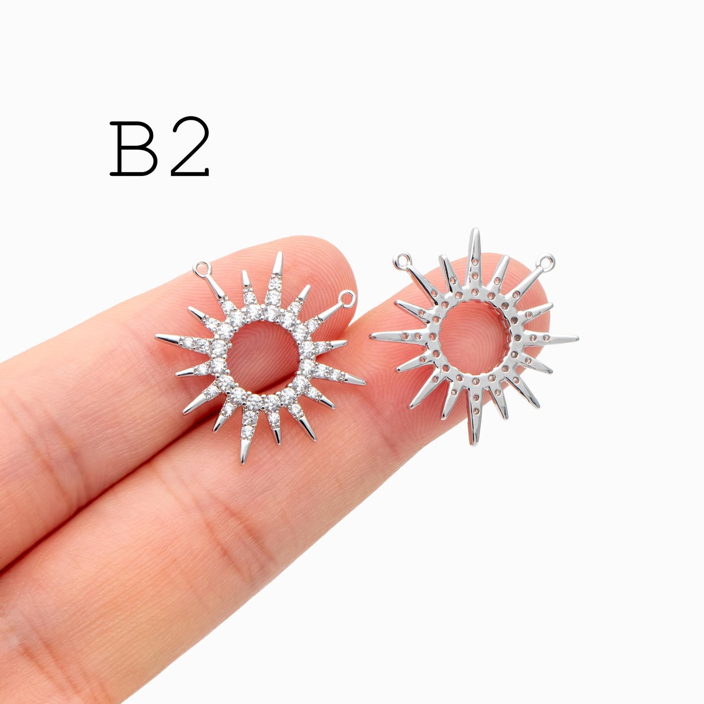 4pcs Gold/ Silver CZ Sun Charm Connectors, Real Gold/ Rhodium plated Brass, Jewelry Supply (GB-2000)