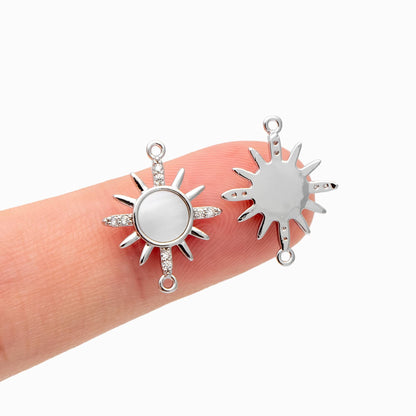 4pcs Shell Pave Gold/ Silver Sun Charms, 18K Gold/ Rhodium plated Brass, CZ Sun Pendants Connector (GB-2000-A)